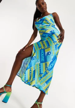 House Of Holland Printed Cowl Neck Midi Dress
