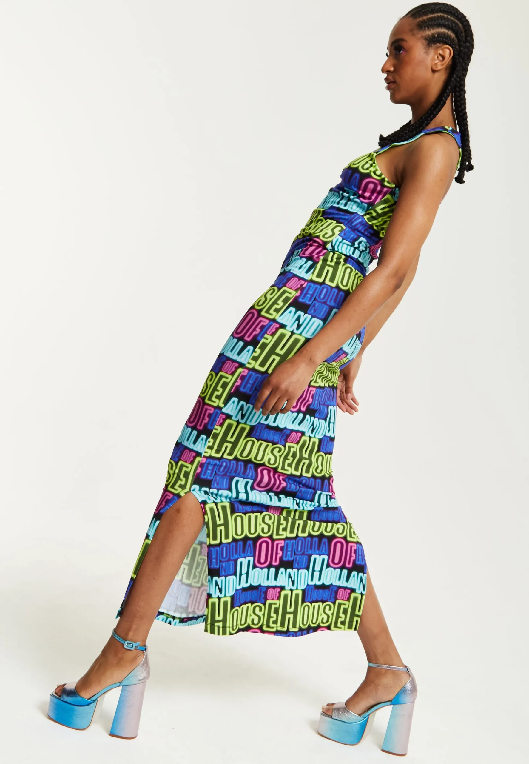 House of Holland Printed Multicolour Maxi Dress With Cut Out Details