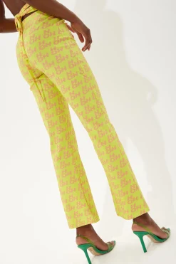 House Of Holland Printed Jersey Trousers In Yellow