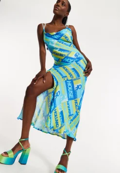 House Of Holland Printed Cowl Neck Midi Dress