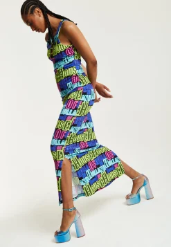 House of Holland Printed Multicolour Maxi Dress With Cut Out Details