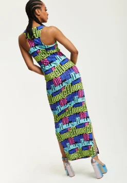 House of Holland Printed Multicolour Maxi Dress With Cut Out Details
