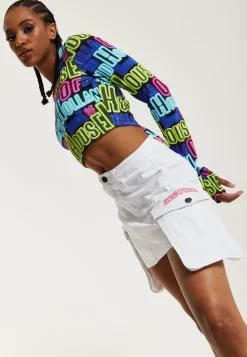 House of Holland Printed Multicolour Crop Top With Cut Out Details