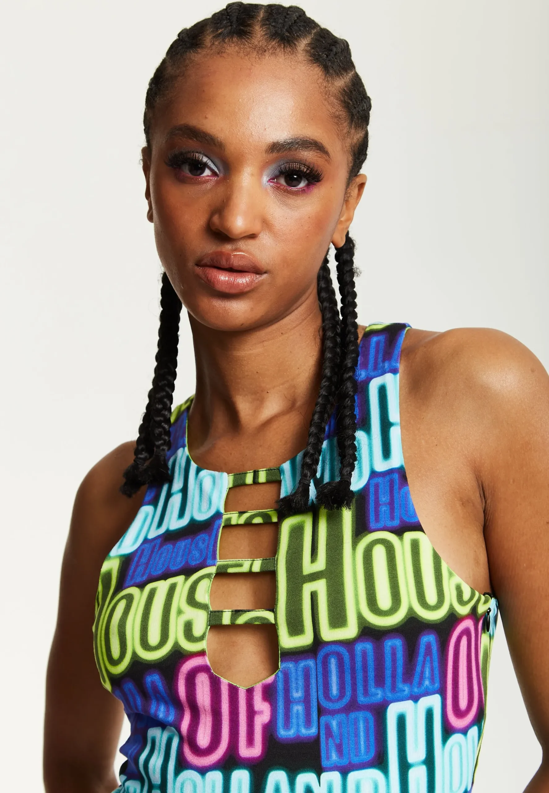 House of Holland Printed Multicolour Maxi Dress With Cut Out Details