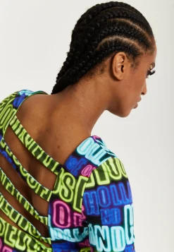 House of Holland Printed Multicolour Crop Top With Cut Out Details