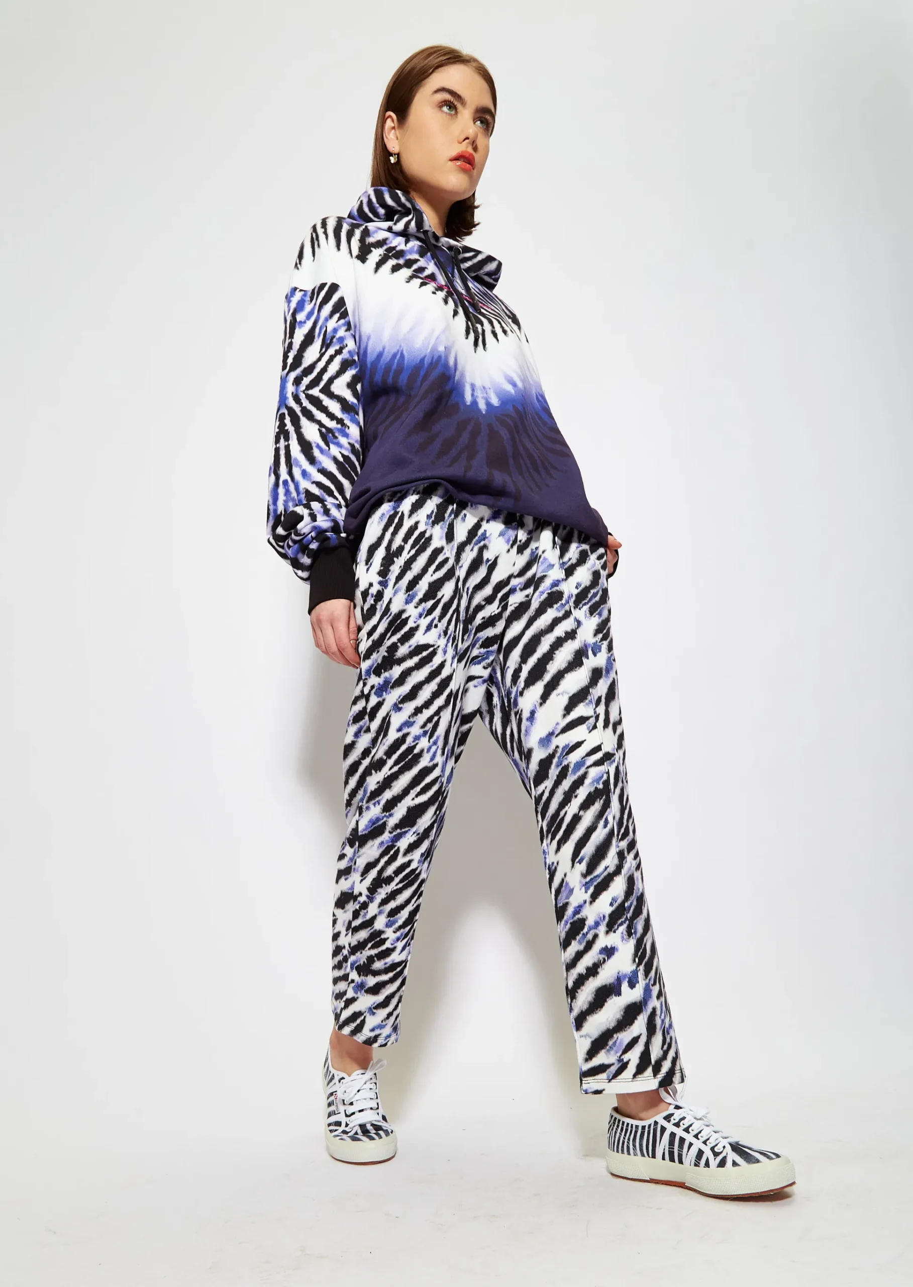 House of Holland Purple and White Tie Dye Zebra Print Joggers