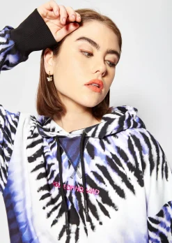 House of Holland Purple and White Tie Dye Zebra Print Hoodie