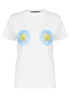 House of Holland Raffia Embellished Star White T-Shirt