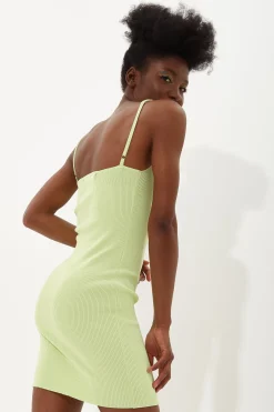 House of Holland Ribbed Knit Green Mini Dress with Tie Front Detail