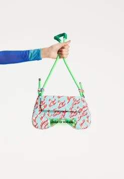House Of Holland Saddle Blue And Pink Flame Bag And Quilted Logo