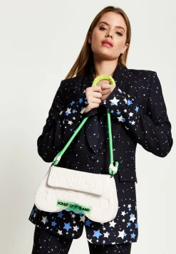 House Of Holland Saddle Bag White And Neon Green With Quilted Logo