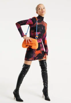 House Of Holland Saddle Bag In Orange And Blue With Quilted Logo