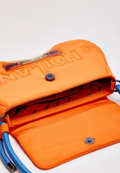 House Of Holland Saddle Bag In Orange And Blue With Quilted Logo