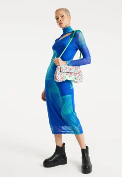 House Of Holland Saddle Blue And Pink Flame Bag And Quilted Logo
