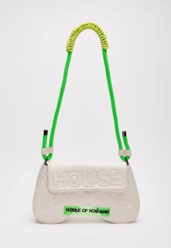 House Of Holland Saddle Bag White And Neon Green With Quilted Logo