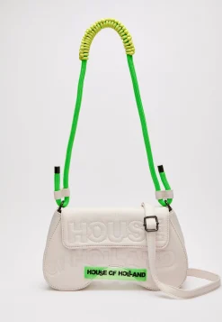 House Of Holland Saddle Bag White And Neon Green With Quilted Logo