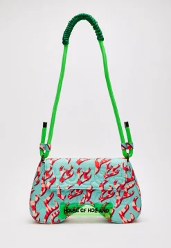 House Of Holland Saddle Blue And Pink Flame Bag And Quilted Logo