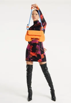 House Of Holland Saddle Bag In Orange And Blue With Quilted Logo