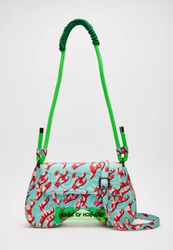 House Of Holland Saddle Blue And Pink Flame Bag And Quilted Logo