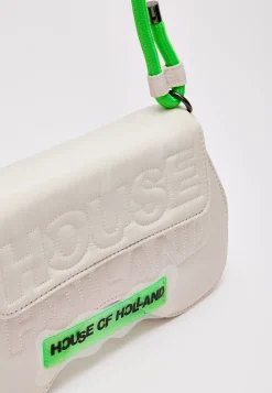 House Of Holland Saddle Bag White And Neon Green With Quilted Logo