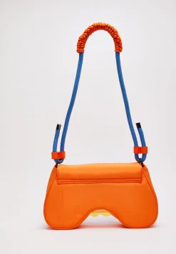 House Of Holland Saddle Bag In Orange And Blue With Quilted Logo