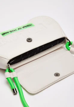 House Of Holland Saddle Bag White And Neon Green With Quilted Logo