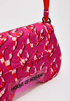 House Of Holland Saddle Pink Flame Bag With Quilted Logo