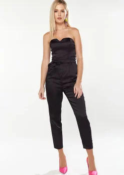 House Of Holland Satin Bandeau Jumpsuit In Black