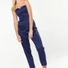 House Of Holland Satin Bandeau Jumpsuit In Navy