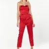 House Of Holland Satin Bandeau Jumpsuit In Red