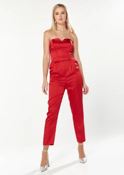 House Of Holland Satin Bandeau Jumpsuit In Red