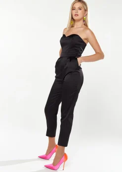 House Of Holland Satin Bandeau Jumpsuit In Black