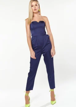 House Of Holland Satin Bandeau Jumpsuit In Navy