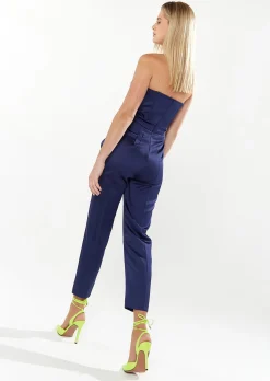 House Of Holland Satin Bandeau Jumpsuit In Navy