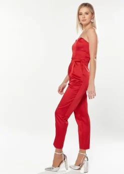 House Of Holland Satin Bandeau Jumpsuit In Red