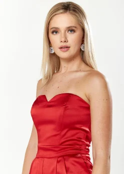 House Of Holland Satin Bandeau Jumpsuit In Red