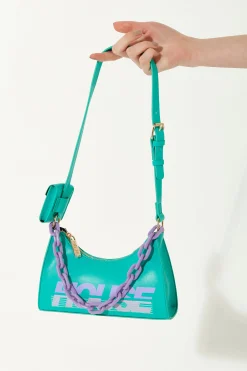House Of Holland Shoulder Bag In Turquoise With ‘House’ Print