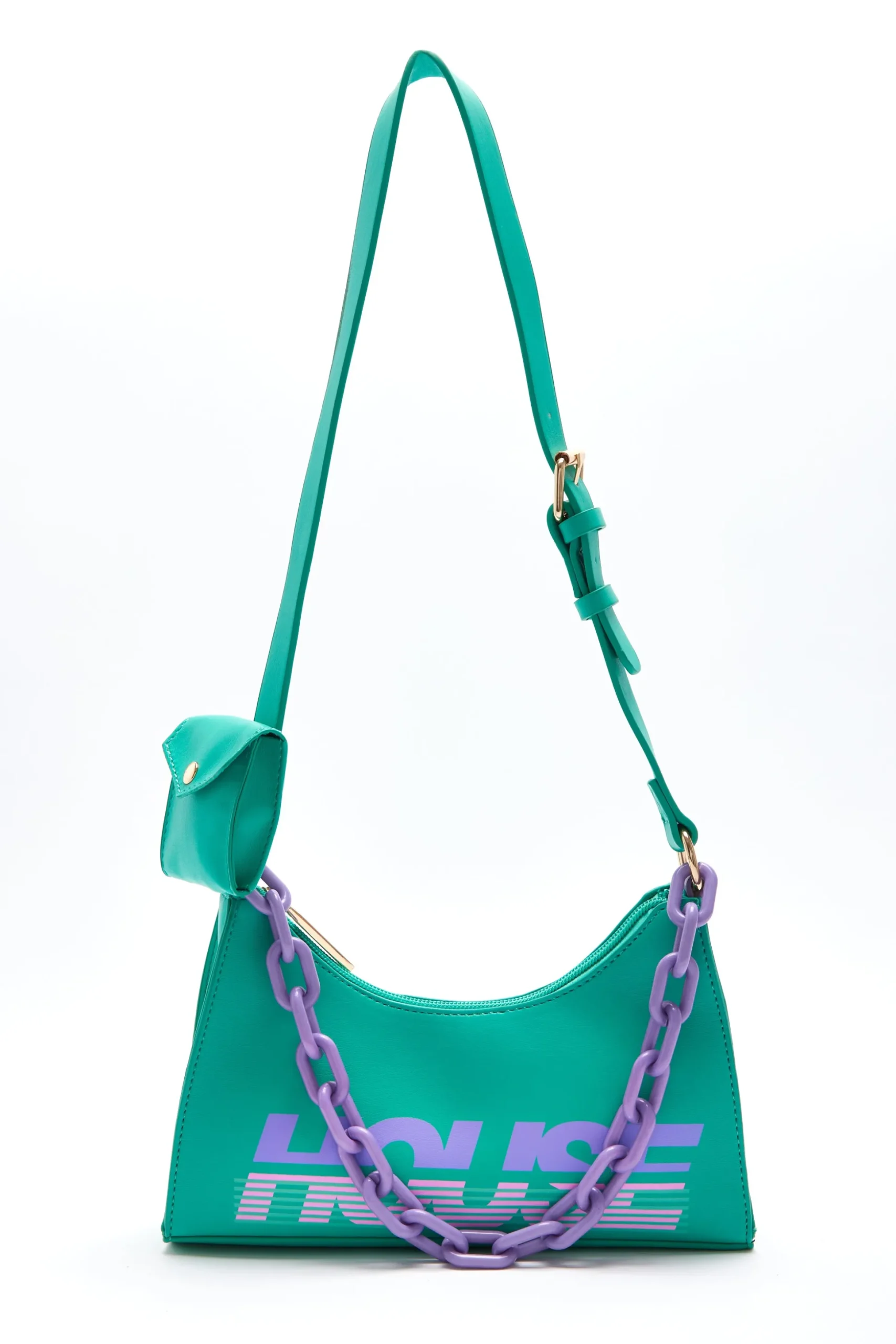 House Of Holland Shoulder Bag In Turquoise With ‘House’ Print