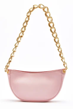 House Of Holland Shoulder Bag In Baby Pink With A Gold Chain Strap And