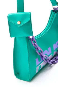House Of Holland Shoulder Bag In Turquoise With ‘House’ Print