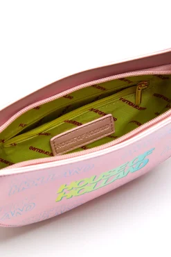 House Of Holland Shoulder Bag In Baby Pink With A Gold Chain Strap And