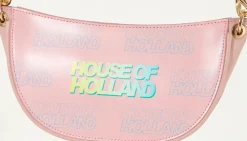 House Of Holland Shoulder Bag In Baby Pink With A Gold Chain Strap And