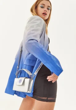 House of Holland Small Crossbody Bag in Silver with Printed Logo