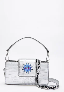 House of Holland Small Crossbody Bag in Silver with Printed Logo