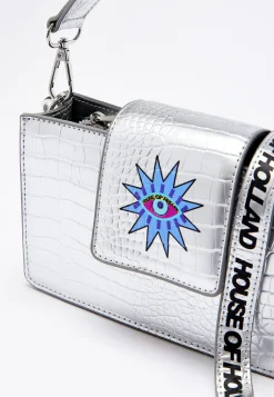 House of Holland Small Crossbody Bag in Silver with Printed Logo