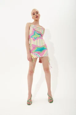House of Holland Star Print Mini Dress with Adjustable Ruched Sides