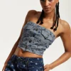 House of Holland Star Print Grey Denim Bandeau Top