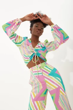 House of Holland Star Print Top with a Gathered Front