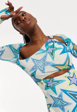 House of Holland Star Print Maxi Dress With Cut Out Details