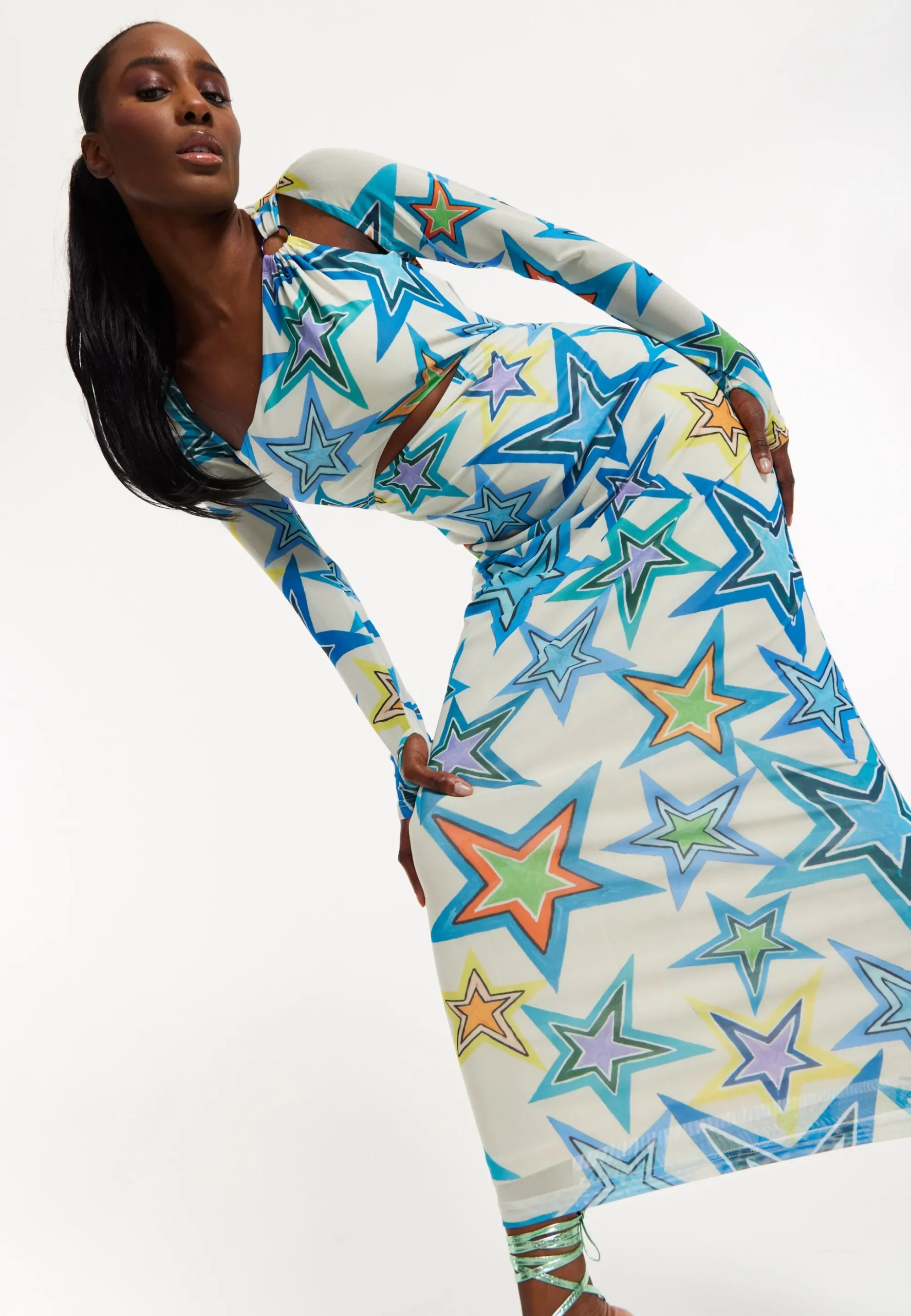 House of Holland Star Print Maxi Dress With Cut Out Details